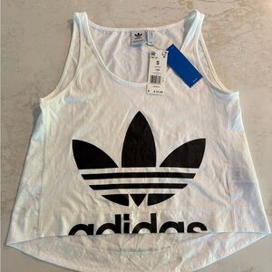 Adidas White Sleeveless Graphic Crop Tank Top